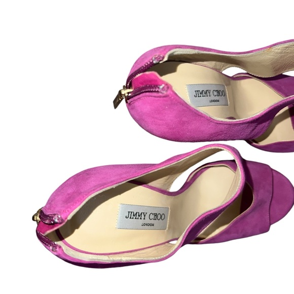 ✅Jimmy Choo Black Deerskin Suede Private Sandals in Fushia Size 42 - Picture 8 of 14